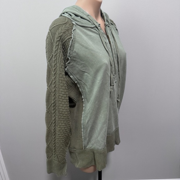 BKE Quarter Zip Hooded Sweatshirt Sea Spray Green Buckle Large Cable Knit - Picture 4 of 8